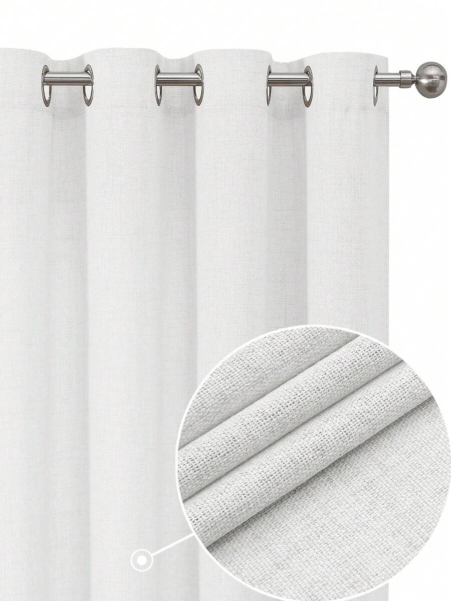 1 件/2 件套仿亚麻纹理窗帘，适用于客厅卧室隐私，质朴粗麻布编织半透明索环顶部滤光窗帘，白色 - 白色 - 查看 1