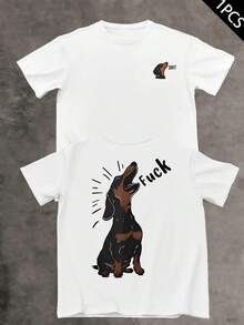 Dachshund Graphic T-Shirt, Men's Double-Sided Print T-Shirt, Fashion Casual Crew Neck, 220gsm Cotton (1 Piece) - White - View 1