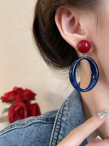 1 Pair Minimalist Vintage Red & Blue Tie Dye Round Oversized Drop Earrings, Suitable For Women To Wear On Vacation, Parties, Holidays, Dates, Birthdays, Mother's Day Gifts