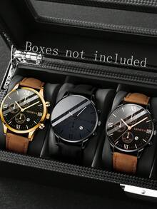 4 件套商务休闲运动男士日历石英手表，配有 PU 皮革表带，适合日常佩戴和送礼 - 彩色 - 查看 2