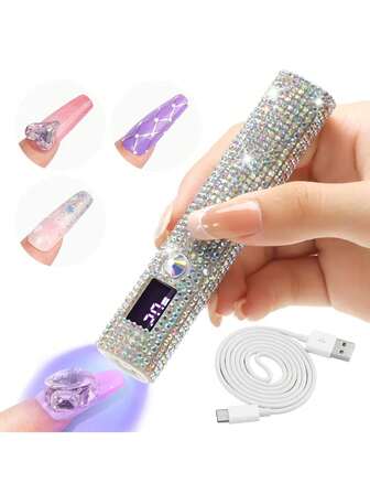 1 件迷你指甲 UV LED 灯便携式适用于指甲油快速烘干机可充电固化紫外线灯带 LED 显示屏美甲工具