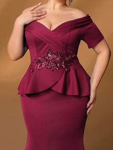 Faeriesty Mosy Plus Off Shoulder Short Sleeves Floral Applique Memaid Hem Mother Of The Bride Dress&Formal Evening Dress