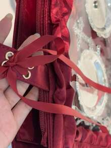 日系原宿新款时尚缎面蝴蝶结大容量Lta包，可放粒粒，可挂钥匙扣，可放明信片，可放公仔，可参加漫展，可参加派对，可送朋友，可单肩，可放徽章，可放镭射票，可搭配Lolita服饰，可送情人节礼物，可送圣诞礼物，可送生日礼物，时尚优雅淑女Lta包，史上最佳圣诞礼物 - 紅色 - 查看 11