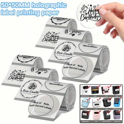 [透明热敏标签 50*50Mm] 透明圆形热敏标签 | 自粘热敏标签纸 | 热敏标签打印纸 | 用于条形码/地址/邮件/徽标/商业打印 | 兼容 B3S/M200/M210/M110/M3/M120/M108/P50/P80/P1/P2/DP26/DP30/Q20/Q40/221D/220B 标签打印机