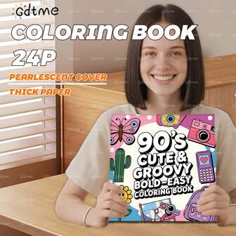 GDTME 1 Stück 90er Jahre Themen Malbuch für Erwachsene, 24 Seiten, markantes & einfaches Design, hochwertige Papierqualität, entspannende Aktivität, ideales Geschenk & Partydekoration, Malbuch für Erwachsene