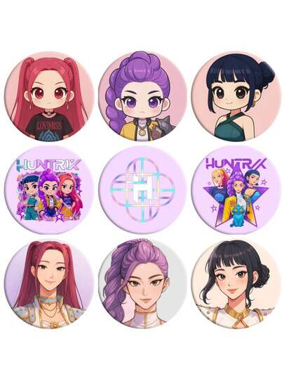 Imagen de anime de dibujos animados Cazadores de demonios de KPop Insignia decorativa de entorno Figura de anime KRumi Mira Zoey Insignia de imagen Pequeños regalos de fiesta Broche Insignia Artículos decorativos de fiesta DIY Pequeños regalos de Navidad y Halloween