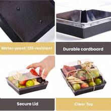 50 Pack Small Charcuterie Boxes With Lids - To Go Paper Charcuterie Box, Disposable Food Containers, 5Inch Dessert Boxes - Sandwich, Cookie, Sushi, Cake Slice, Strawberries Brown - 黑色 - 查看 4