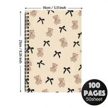 Niedlicher Teddybär & Schleife Design Spiralbindung Notizbuch - Süßes hellbeiges Tagebuch mit schwarzen Schleifen & braunen Bären, kompakte kurze Größe für Schule, Uni, Büro, Frauen, Lehrer, Studenten - Strapazierfähiges Schreib-Tagebuch Geschenk