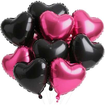 18英寸黑色和亮粉色心形气球，5/10/20个亮粉色心形铝箔气球，生日装饰，爱心气球，情人节气球，适用于生日派对、婚礼、情人节装饰