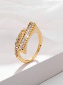 1pc Fashionable Copper Zirconia Square And Round Geometric Ring For Women's Daily Wea