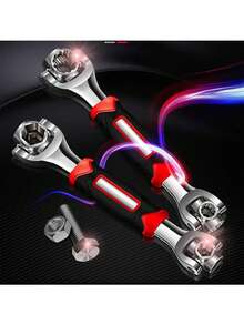 HALMAN Llave de tubo universal 52 en 1, mango antideslizante de 8-19 mm y diseño de hueso giratorio, juego de llaves de tubo multifuncionales mejoradas, herramienta de llave de doble extremo ajustable universal con imán, herramienta de llave multifuncional, cabezal giratorio de 360 ​​grados, llave universal con cabezal magnético, tornillos adsorbibles, llave métrica, llave imperial, herramientas de acero inoxidable para el hogar o el automóvil, herramientas de reparación, artículos para el hogar, accesorios de garaje, herramientas de llave para el hogar, bicicletas, reparación de automóviles - Rojo - Ver 11