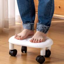 1 COFIT Sliding Low Stool On Wheels - Stylish And Durable Plastic Footstool, Available In White/Dark Blue/Black - Perfect For Entryways And Bathrooms, Perfect For Shoe Changing And Storage, Small Bathroom Stools - Màu xanh lam - Xem 5
