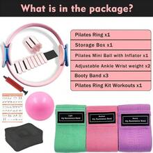 Pilates Ring And Ball Set, Adjustable Ankle Wrist Weights, Resistance Bands, Pilates Equipment Home Workout Kit To Tone, Sculpt And Strengthen, Fitness Magic Circle Rings Yoga Women - Hồng - Xem 8