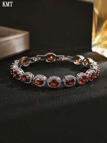 KMT 1 pièce Bracelet ovale incrusté de cubic zirconia cubique en cuivre, design luxueux et raffiné, convient pour le port lors de banquets, de fêtes et d'autres occasions nécessitant des points forts - Style ovale - Voir 6