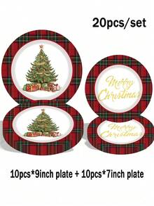 [New Arrivals For Christmas]Christmas Themed 100pcs/Set Disposable Tableware Set, Including 7-Inch Paper Plates, 9-Inch Cardboard, 9-Ounce Cups, Napkins, Suitable For Daily Gatherings, Birthday Parties, Bridal Showers, Baby Showers - Multicolor - View 9