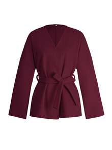 Vaiaye Women's Solid Color Wool Cardigan Coat, Suitable For New Year And Thanksgiving - Burgundy - View 3