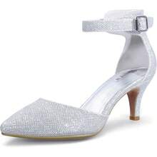 Women's IN3 D'Orsay Pumps Low Kitten Heels For Women Dress Shoes Pointed Closed Toe Wedding Bride Ankle Strap Dressy Silver Black Nude White Gold Heels For Women-2025 - Silver Glitter - 查看 3
