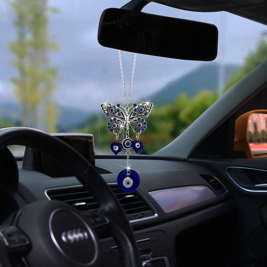 1 件汽车恶魔眼蝴蝶后视镜吊坠 - 藍色 - 查看 1