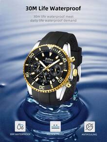 1 Đồng hồ nam BIDEN có vành lặn, chức năng bấm giờ, chống nước, thiết kế phát sáng, dây cao su, lịch ngày dạng kim thể thao thanh lịch - màu đen - Xem 7