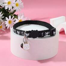 Customized Cat Dog Collar With Free Metal Paw Print Charm - Engraved Name Tag, Cute Kitten Print Adjustable Pet Collar With Bell, Bling Diamond ID Tag Gift For Pet Lovers, Durable Polyester Safety Collar, Anti-Loss Reflective Gear, Playful Animal Design, Easy-Clean Material With Custom Pet Info Engraving - Multicolor - View 5