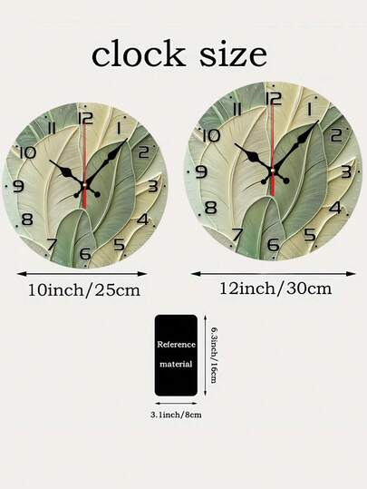 10/12Inch Silent Wand Klok Abstract Leaf Frameless Moderne Vintage Wood Veneer, Groen Beige Gradient Ideal Living Room, Bedroom, Kitchen No Battery Included, Room view 5