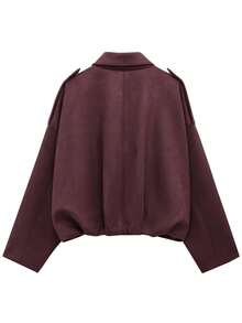 Women's Bomber Jacket, Spring Coat, Loose Long Sleeve Zipper Retro Jacket, New Style Jacket, Green Outerwear - Burgundy - View 7