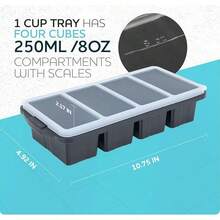 Silicone Freezer Tray With Lid - Soup Freezer Container Molds - Large Ice Cube Tray- Makes 8 Perfect 1 Cup Portions Cubes, 2-Pack Freezer Storage  Soups  Meal Prep - Oven  Dishwasher - - 1杯,灰色 - 查看 5