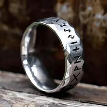 Retro Viking Polished Women'S Ring, Silvery Rhombus Cut Edges Character Ring, Men'S Women'S Wedding Engagement Ring, Party Wearable Ring, Wearable Ring Jewelry, Valentine'S Day Anniversary Gift - 銀色 - 查看 3