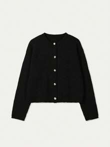 FOR BEAUTY Autumn And Winter New Solid Color Single Breasted Round Neck Ribbed Long Sleeved Knitted Sweater Women's Top, Fashionable, Simple, Gentle, Atmospheric, Slim Fitting Temperament Suitable For Daily Commuting Sweater Coat , Women's Clothing Chic Autumn New Year