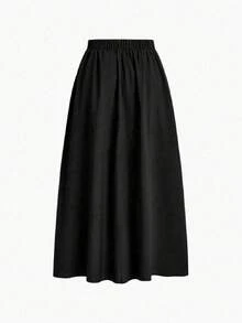 Falda de corte A de unicolor de cintura alta para looks de mujer - Negro - Ver 6