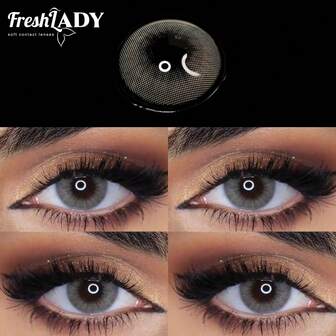 FRESH LADY 1 Pair Grey Contact Lenses, Subtle Blended Color Eyes, Pure Girl Soft Style, Suitable For Daily Wear, Party, Dubai Makeup, Annual Use, 14.20mm