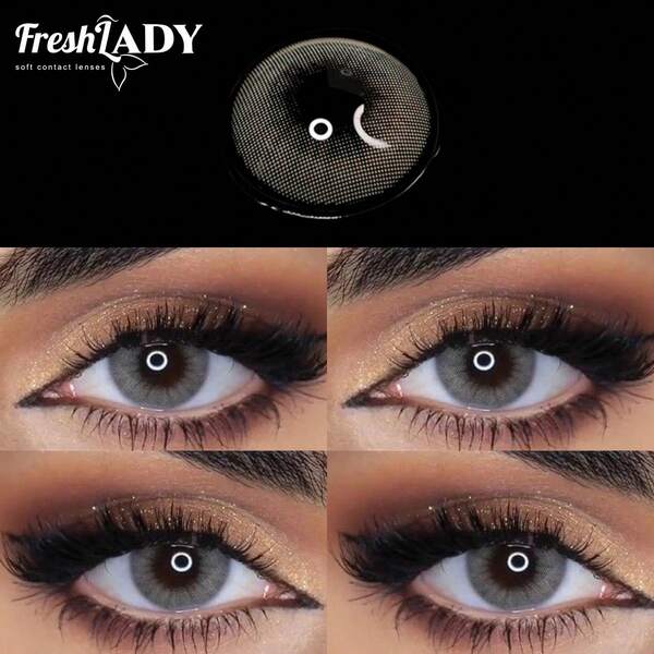 FRESH LADY זוג עדשות מגע אפורות, צבע מעורב עדין לעיניים, סגנון רך נקי, מתאים לשימוש יומיומי, מסיבות, איפור דובאי, שימוש שנתי, 14.20 מ"מ