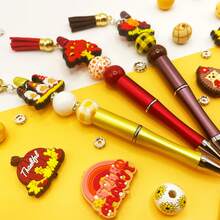 5 قطع مجموعة أكمام قلم DIY مزينة بالخرز، تشمل خرز بأشكال الرومي والورقة القيقب والثعلب والشرابات، لوازم مكتبية ودراسية، قلم لديكور المكتب، مجموعة مواد حرفية DIY، هدية خريفية