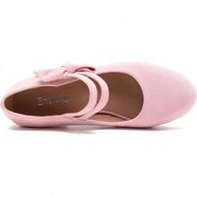 Enelauge Women's Mary Jane Heels With Bow Retro Closed Round Toe Pumps Sweet Ankle Strap Low Block Heels Chic Bowtie Vintage Dress Wedding Party Office Daily ShoesChristmas - 粉紅色絨面革 - 查看 9