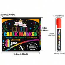 Marcadores de giz líquido de 8 cores para quadros-negros - Canetas marcadoras de quadro branco com cores vibrantes e apagáveis, para quadros-negros, janelas, quadros-negros, vidros, marcadores de janela apagáveis para carros