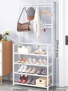 4-Layer/5-Layer Independent Metal Shoe Rack (The Material For Placing Shoes Is Non-Woven), Coat Rack, Multi-Functional Storage Hanger Outside The Door, Freestanding Wardrobe Hanger, Multi-Layer Indoor Shoe Rack With 8 Double-Hook Stainless Steel Shoe And Hat Combination Racks, 3-In-1 Space-Saving Storage Rack, Very Suitable For Bedroom, Living Room, Behind The Door, Corridor, Hat Rack, Shoe Rack, Portable Wardrobe, Luggage Storage Rack - Multicolor - View 12