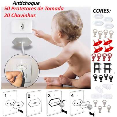 50 unidades Protetor de Tomada Branco 20 Chavinhas Segurança Bebê