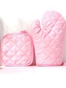 Solid Polyester Fabric Printing Oven Holder Set, Oven Gloves, Microwave Gloves And Table Protectors, Left And Right Hand Baking Gloves, Heat-Resistant Household Kitchen Boilers