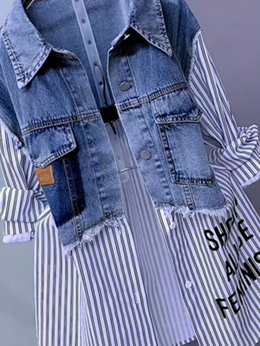 Letter  Plain    Casual    Button Front  Pocket  Button    Stage & Concert - 黑色 - 查看 1