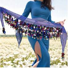 Belly Dance Hip Scarf, Sweet Belly Dance Skirt Wrap Performance Shiny Sequin Coins, Women Belly Dance Costume - Multicolor - View 29