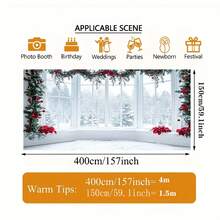 1 pièce Toile de fond de Noël Wonderland d'hiver - Fenêtres enneigées avec poinsettia rouge, décoration de fête intérieure et extérieure, bannières pour studios photo d'anniversaire et de mariage, décoration de fête, design de paysage enneigé, matériel, convient pour les célébrations de Noël. Taille, toile de fond de fête multifonctionnelle pour Noël d'hiver, décoration intérieure et extérieure, studio de photographie, décoration de jardin, décoration de fête et cabines téléphoniques. - Multicolore - Voir 9