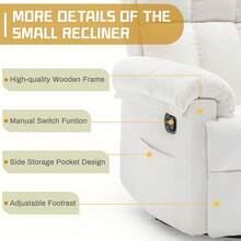 Recliner Chair, Swivel Rocker Recliner Chair Adults, Small Recliners Small Spaces, Upholstered Manual Recliner With Side Pockets, Nursery Rocking Chair Living Room, Chenille, Beige - 米色 - 查看 12