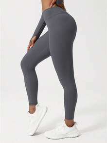 Sodalemon 女士蜜桃臀瑜伽紧身裤，V形缝线设计，修身运动裤 - 灰色 - 查看 4