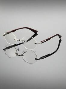 一副男女通用椭圆形无框金属镜框透明镜片眼镜，时尚透明镜片眼镜框，适用于电脑、游戏、电视和智能手机，高清眼镜配件 - 銀平 - 查看 5