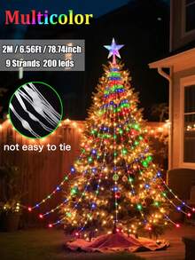 Solar Waterfall String Lights,Christmas Tree Lights Outdoor Waterproof,Garden Light String ,9 Strands,2m 200leds 3m 290leds Christmas Tree With Topper Star Lights String ,8 Modes Atmosphere Light, Fairy Lights For Garden, Wedding, Tree, Wall, Party Christmas Decoration(Warm White/Multicolor)