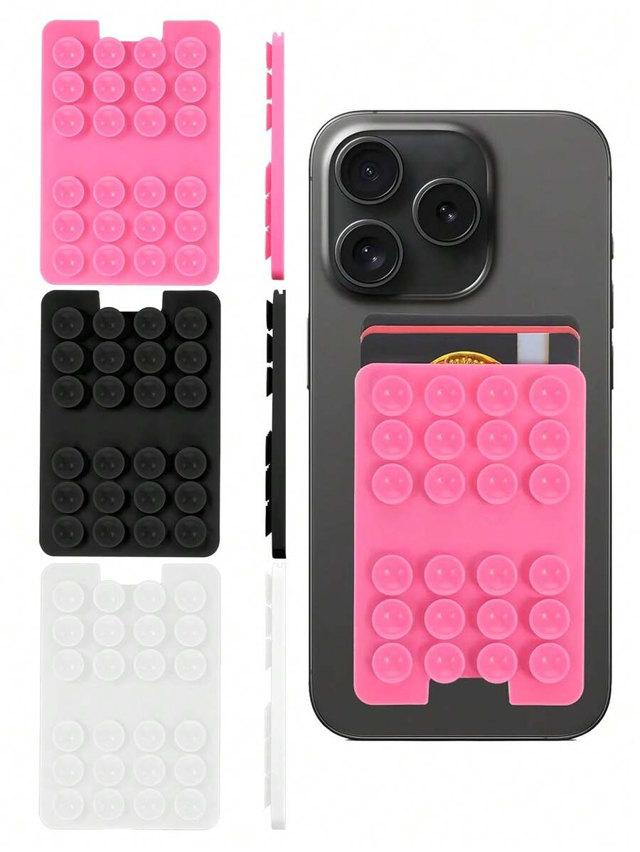 新款硅胶吸盘卡套，方形单面手机吸盘支架，粘性手机壳支架，硅胶手机配件，兼容苹果和安卓手机，自粘吸盘手机支架，多功能硅胶手机口袋吸盘手机壳 - 彩色 - 查看 1