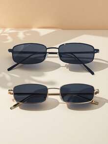 POLASUP 2 piezas Gafas de moda de metal cuadradas mini vintage, gafas de moda para el verano, estilo punk vintage rojo y negro de la era Y2K para fotografía callejera - Marco negro/lente gris + marco dorado/lente gris - Ver 5