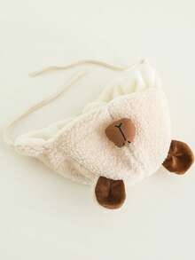 1 件装婴儿羊羔绒护耳帽，可爱熊图案保暖帽，适合男婴和女婴，幼儿秋冬日常穿着