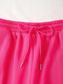 Fall Winter Customized Letter Graphic Thermal Lined Active Pants - Hot Pink - View 4