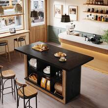 Tribesigns 62.6" Rectangular Bar Table With Storage, Home Bar Cabinet Unit With 6 Spacious Cubbies And Metal Footrests, Large Counter Height Pub Table For Home Kitchen, Dining Room, Brown & Black - Nâu + Đen - Xem 2